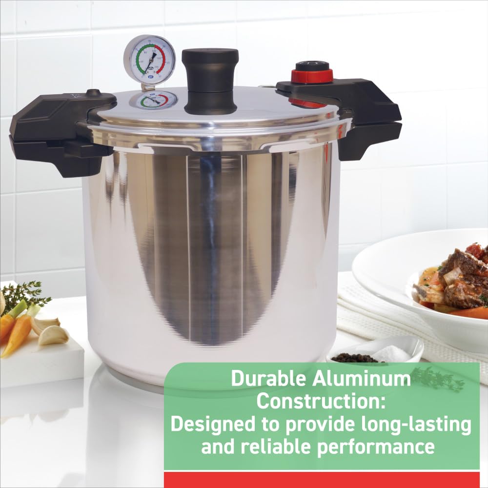Szybkowar T-fal, aluminiowy szybkowar, 22 kwarty, 3 ustawienia PSI, naczynia kuchenne, garnki i patelnie, duża pojemność, kratki chłodzące, książka z przepisami, konserwowanie warzyw, mięsa, drobiu, owoców morza, srebrny