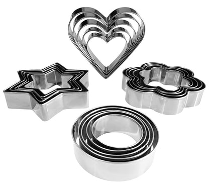 Metal Cookie Cutters Set- Heart, Star, Round, Flower - 12Pcs Cookie Cutters - Heart Star Cookie Cutter Round Small Cutter Flower Cookie Cutter for Baking
