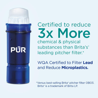 PUR PLUS 11-Cup Water Filter Pitcher with 1 Lead-Reducing PUR Plus Filter, Dishwasher Safe, Powerful Filtration, Filter Change Indicator Light, White, PPT111W