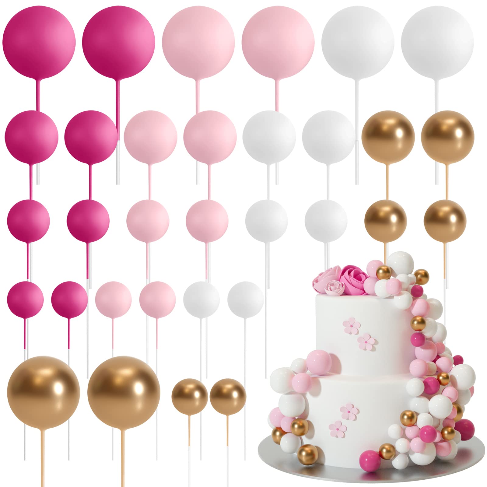 ASTARON 32 Pcs Ball Cake Topper Decorations Mini Balloons Cake Topper Sticks Foam Balls Cake Picks Cake Topper Balls Cake Decorations for Wedding Party Birthday Cake Decorating (Green Brown Gold)