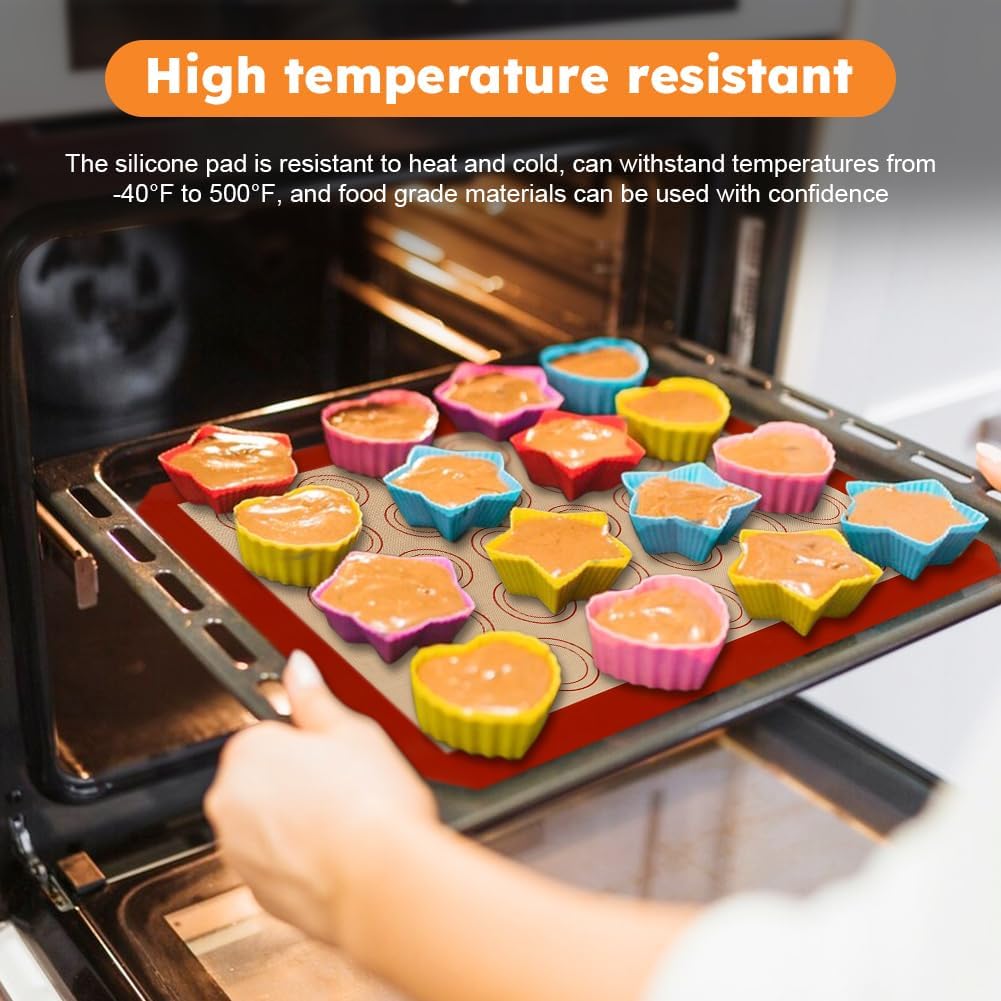 16Pcs Macaron Silicone Baking Mats Kit, Reusable Nonstick Macarons Baking Supplies Silicone Bakeware Mats with Baking Tools for Oven, Cookie, Bread(Brown,Size:16.5x11.6inch)