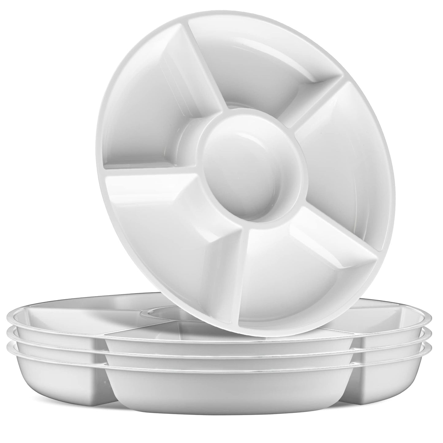Plasticpro 6 Sectional Round Plastic Serving Tray/Platters Clear Pack of 2