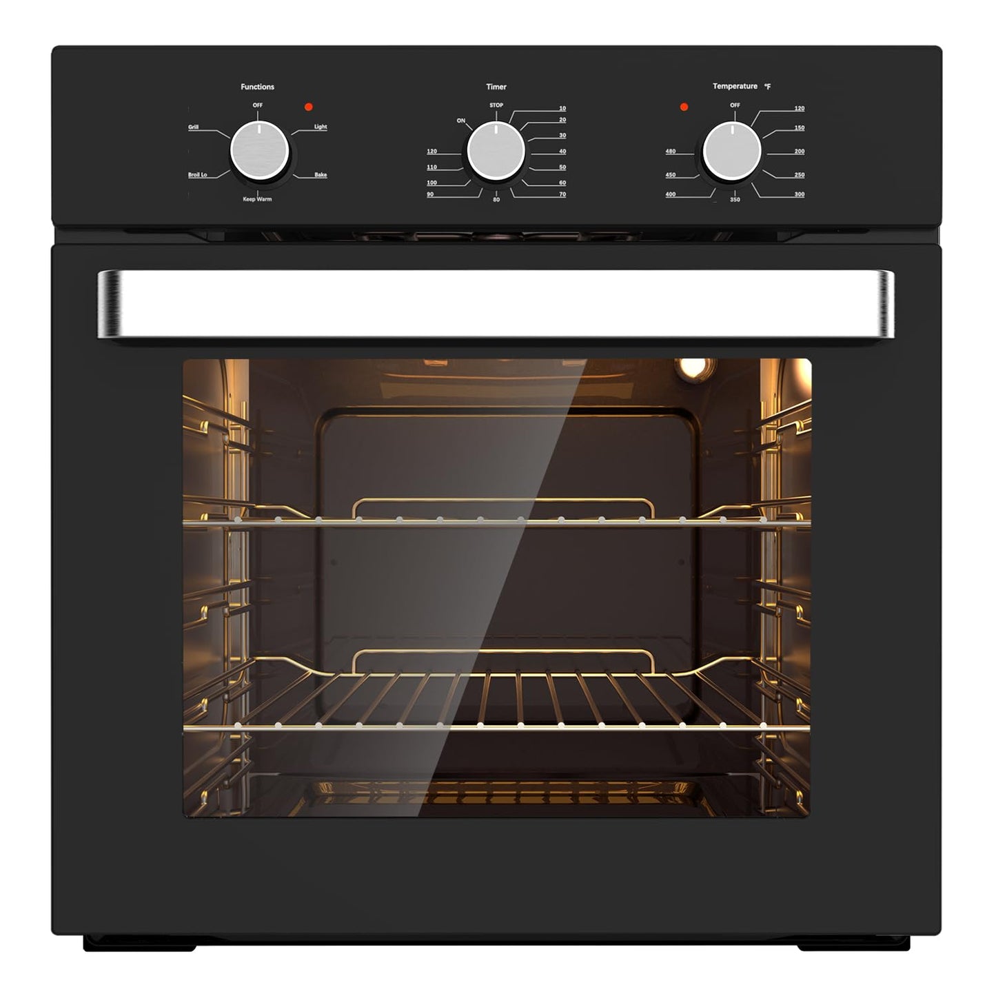 24 Inch Single Wall Oven, ETL Certified, thermomate 2.79 Cu. Ft. Built-in Electric Wall Oven with 5 Cooking Functions, Built-in Ovens with Mechanical Knobs Control, Black Tempered Glass Finish