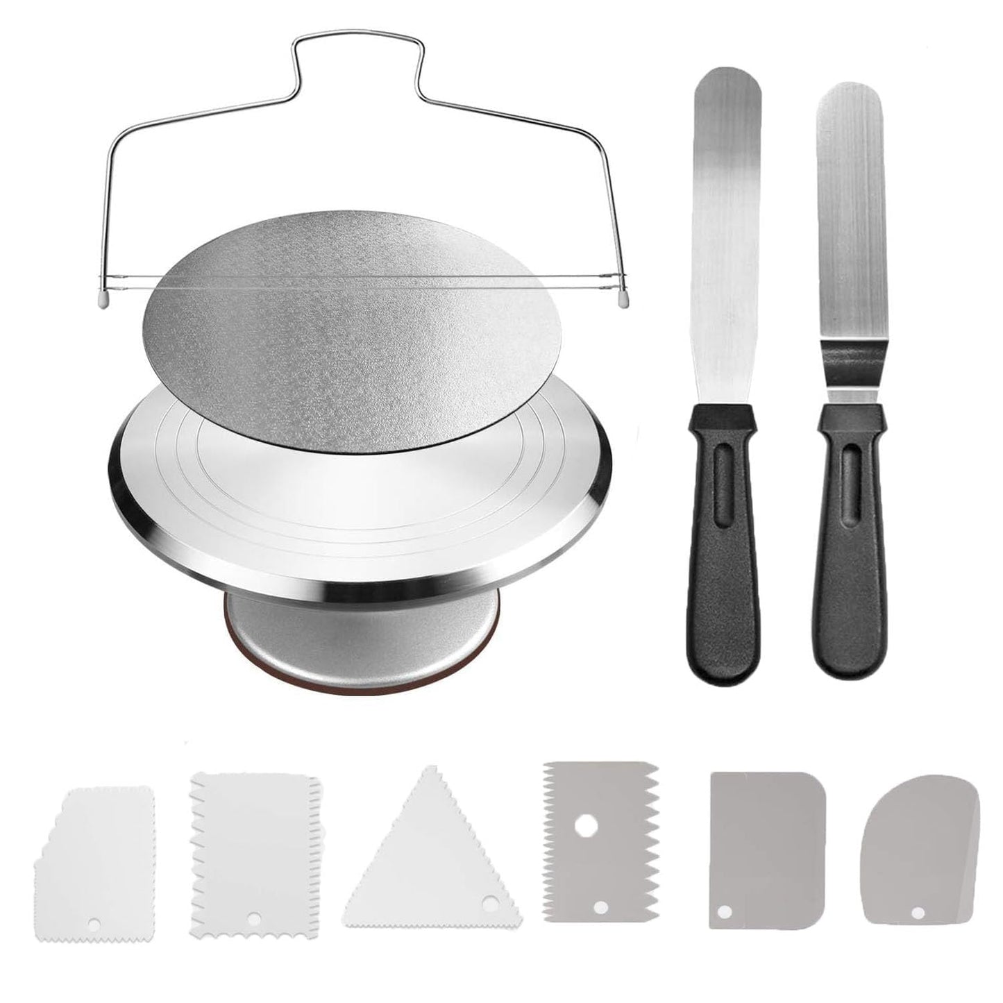 Cake Decorating Turntable,Cake Decorating Supplies with Decorating Comb/Icing Smoother(3pcs),2 Icing Spatula with Sided & Angled …