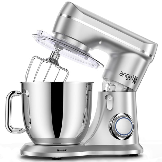 Mini Angel Stand Mixer,10-Speed 5QT Kitchen Electric Mixer,Tilt-Head Food Mixer with Dough Hook, Wire Whisk, Flat Beater, Stainless Steel Bowl (Silver)