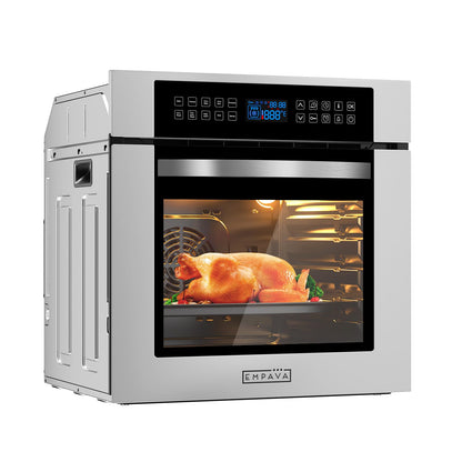 Empava 24 inch Electric Single Wall Oven with 10 Cooking Funcitons, Stainless Steel Built-in Wall Convection Oven with Screen Touch Control, 360° Rotisserie, Silver