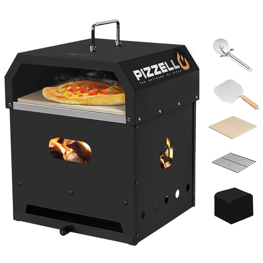 PIZZELLO Outdoor Pizza Oven 4 in 1 Wood Fired 2-Layer Detachable Outside Ovens With Pizza Stone, Pizza Peel, Cover, Cooking Grill Grate, Pizzello Gusto