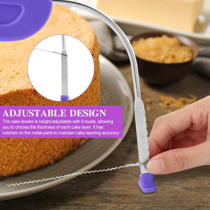 JIANWEI Adjustable Cake Leveler and Scraper Set, 4pcs Decorating Kit, Large Size Slicer, Decorating Comb, Pastry Cutter for Mousse Butter Cream (Purple)