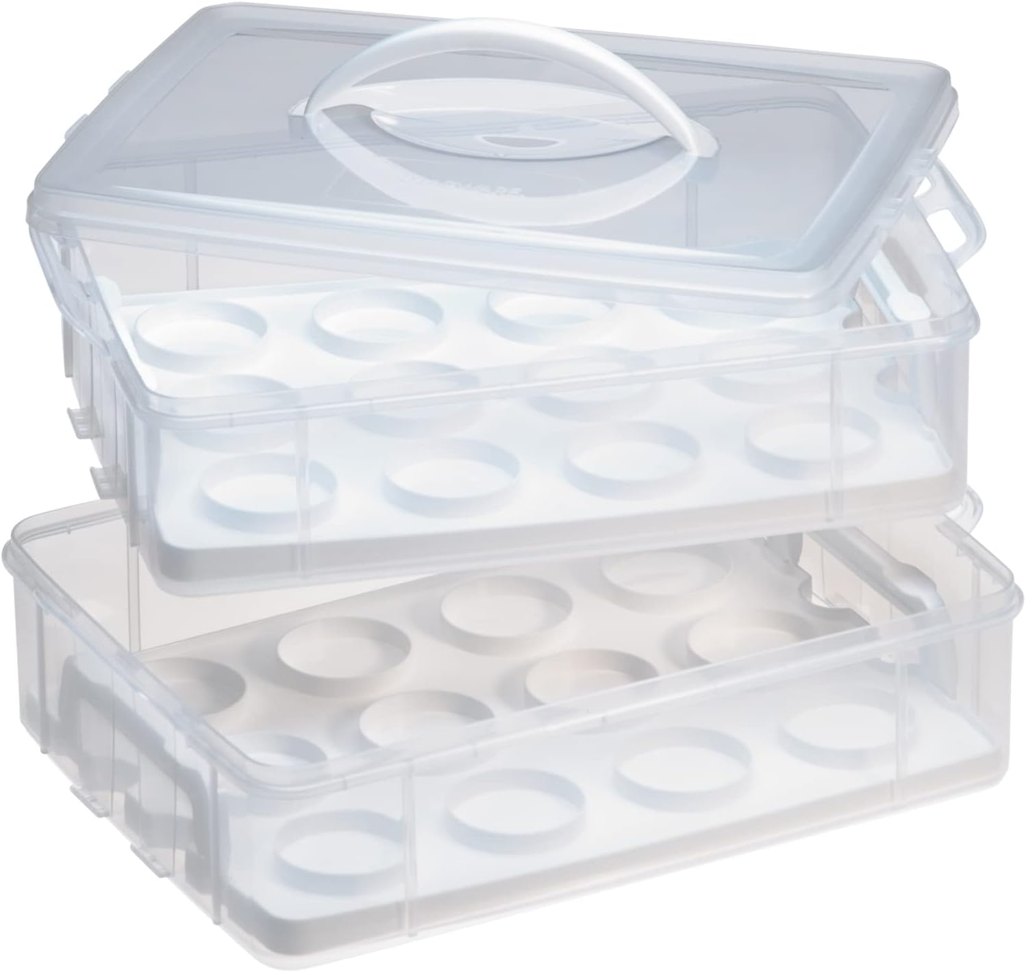 Snapware (2-Layer, 24 Cupcakes Plastic Detachable Cupcake Carrier Storage Container With Lid and Handle, Freezer Dishwasher Microwave Safe