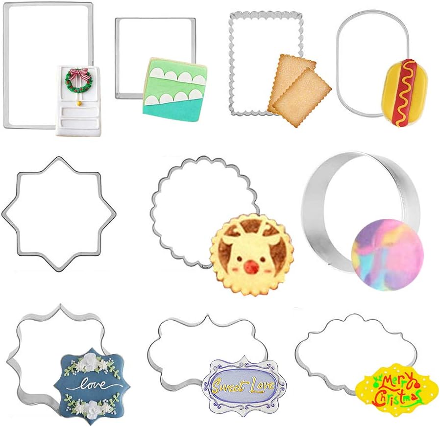 10 PCS Plaque Frame Cookie Cutters Set Fondant Tiles Biscuit Cutter Molds for Cookie Fruit Shapes