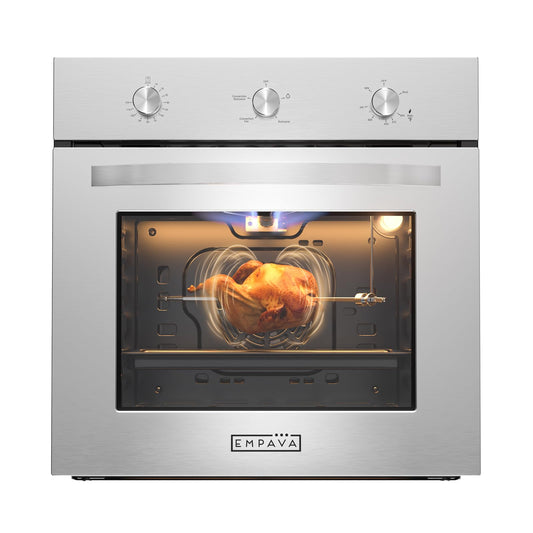 Empava 24 in. 2.3 cu. Ft. Single Gas Wall Oven Bake Broil Rotisserie Functions with Mechanical Controls-Built-in Timer-Convection Fan in Stainless Steel, Silver