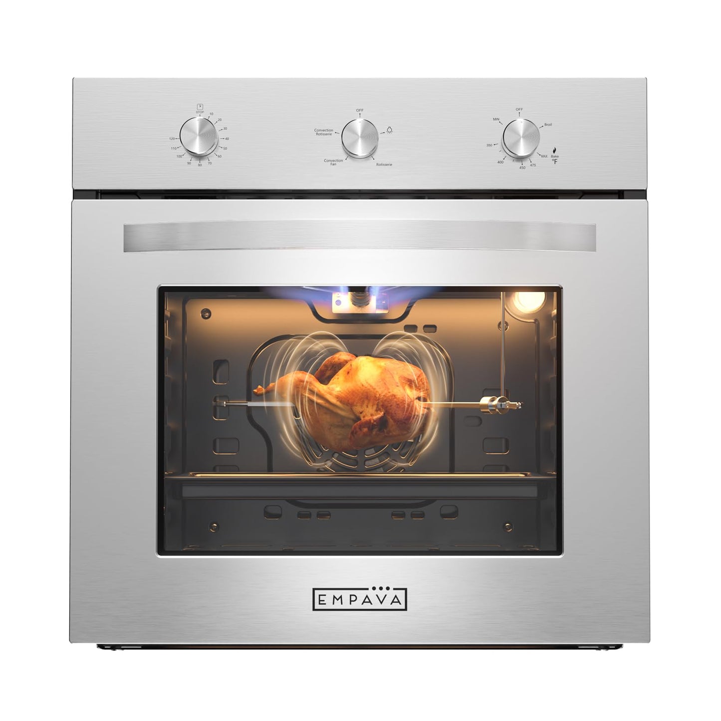 Empava Single Liquid Propane Gas Wall Oven 24 in. 2.3 cu. Ft. Bake Broil Rotisserie Functions with Mechanical Controls and Built-in Timer and Convection Fan in Stainless Steel