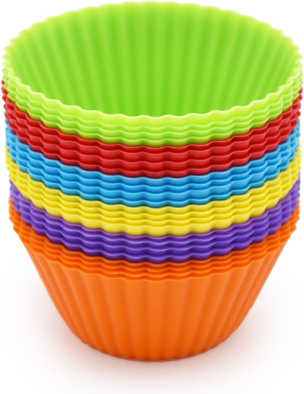 Silicone Cupcake Baking Cups 24 Pack, Reusable & Non-stick Muffin Cupcake Liners Holders Set for Party Halloween Christmas, Easy Clean Pastry Muffin Molds（Pack of 24,Multicolor）