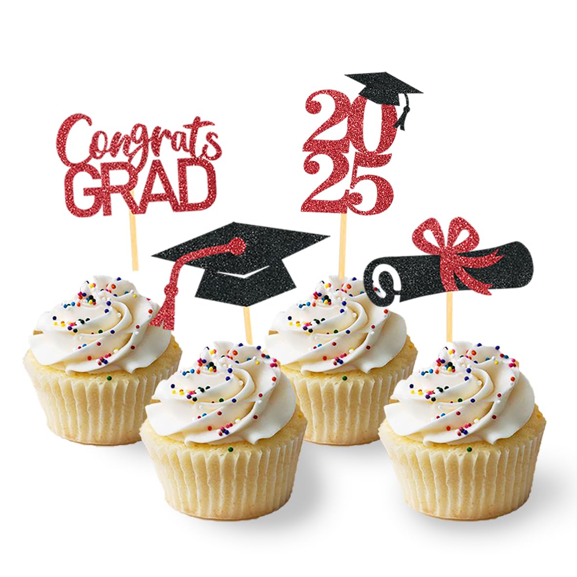 24Pcs Graduation Cupcake Toppers, Graduation Cupcake Picks for Cupcake Food Decorations - Class of 2025 Cupcake Toppers Supplies (Blue)