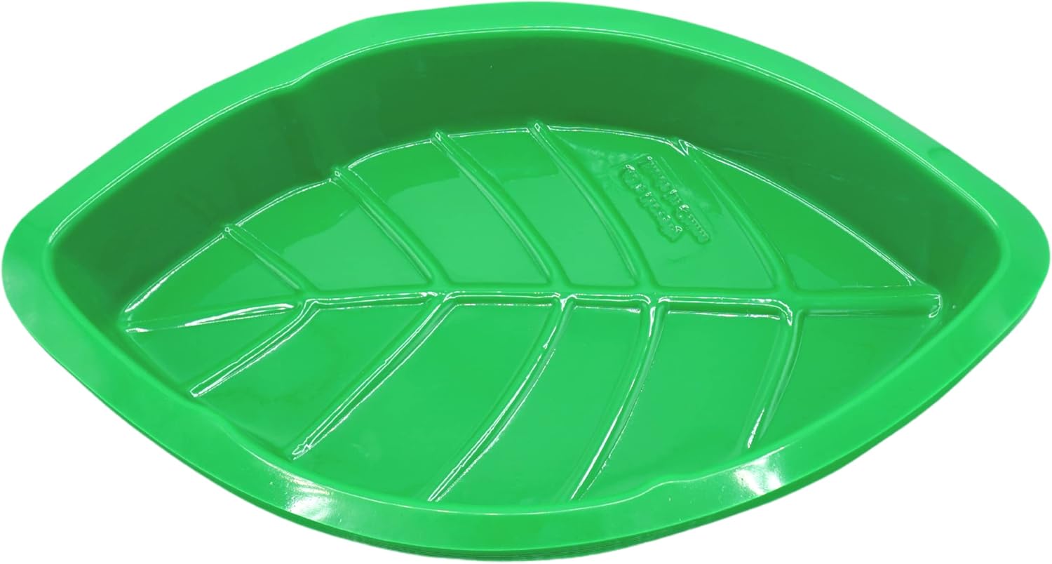 4E's Novelty Palm Leaf Party Serving Tray Plastic - Luau Candy Snack Tray Food Holder, Buffet Plates for Jungle Safari Hawaiian Party Supplies Dinosaur Table Centerpiece Decoration - Pack of 12
