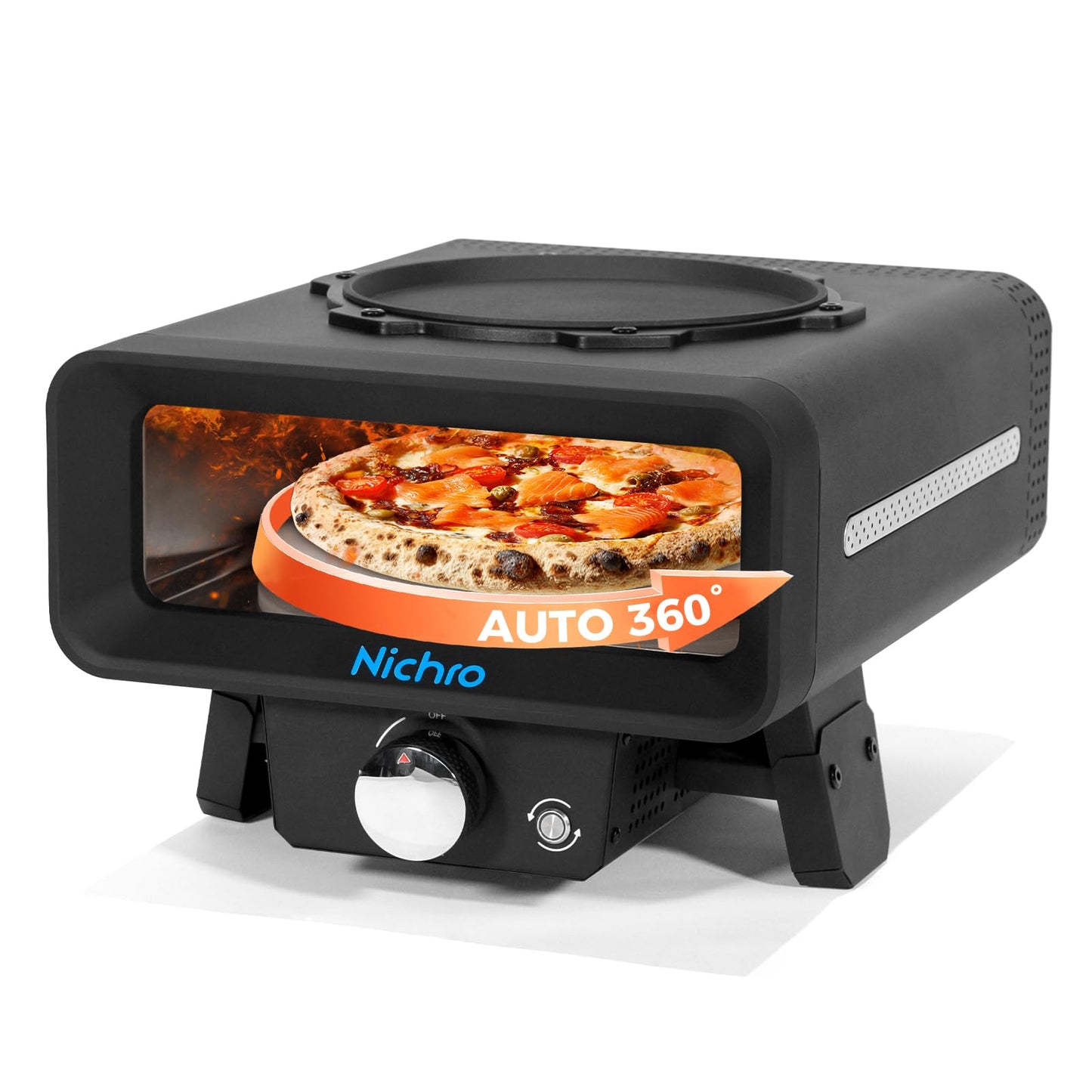 2-in-1 Gas Pizza Oven with Frying & Baking Functions - 12 Inch, Outdoor Pizza Oven with Auto-Rotating Stone and Frying Pan, Propane-Powered