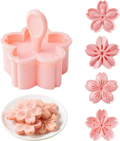 Cookie Press, 4 Styles Cookie Stamps Cherry Blossom Cookie Cutters Mold for Flower Cookies Pastry Accessories (Pink)