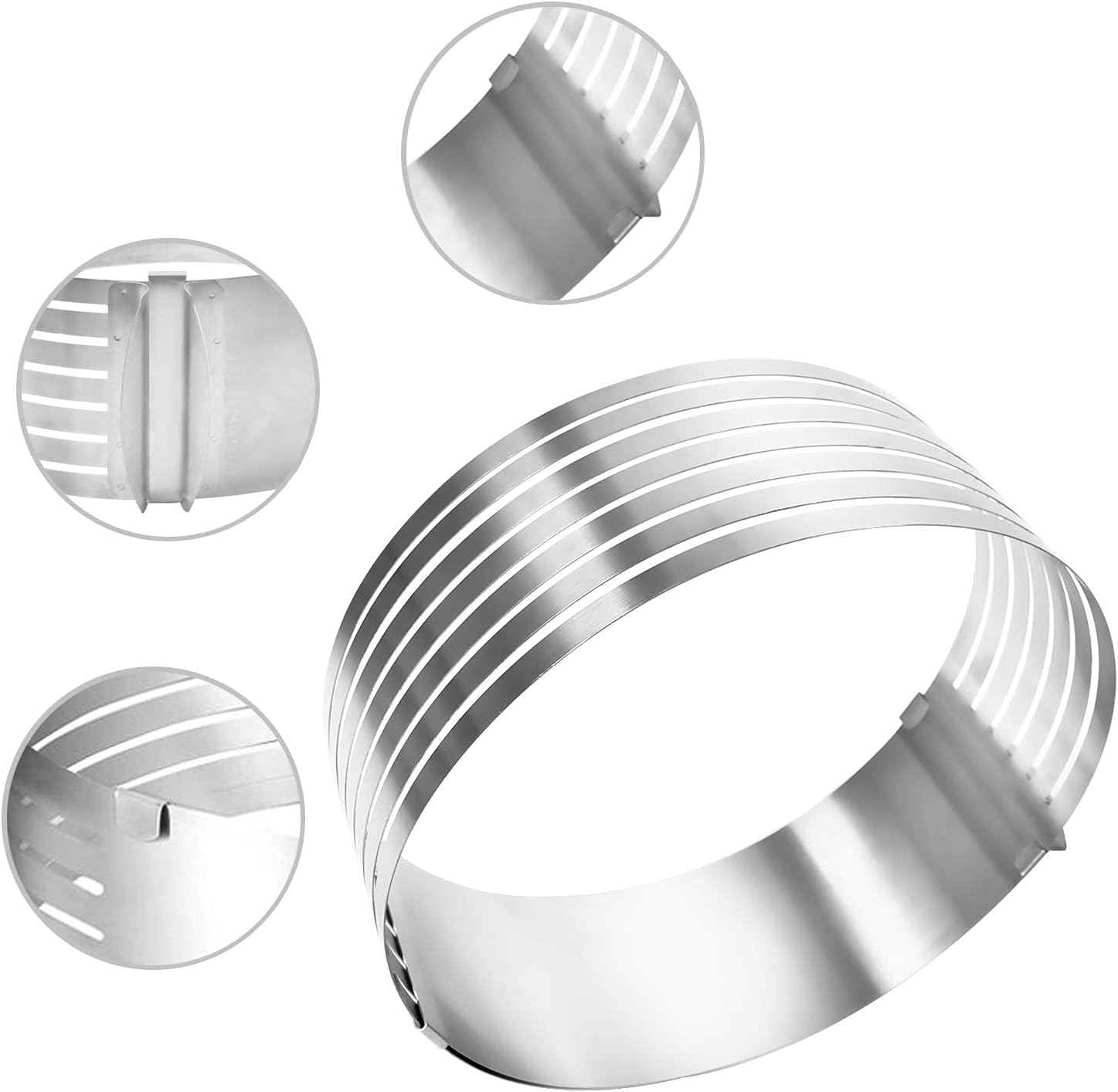 Cake Leveler Slicer, Adjustable Round Cake Rings, Cake cutter, 7 Layer Stainless Steel Cake Slicing Accessories, 9.8-12.2 inch