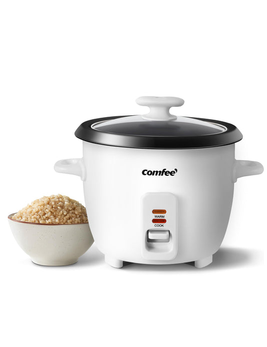 COMFEE' Rice Cooker, 6-Cup Cooked/3-Cup Uncooked, Removable Non-Stick Bowl, for Soups, Stews, Grains&Oatmeal, One Touch, White