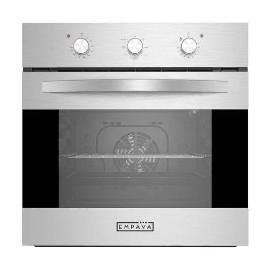 Empava 24" Single Gas Wall Oven with Bake Broil Rotisserie Functions with Mechanical Controls and Built-in Timer and Convection Fan in Stainless Steel