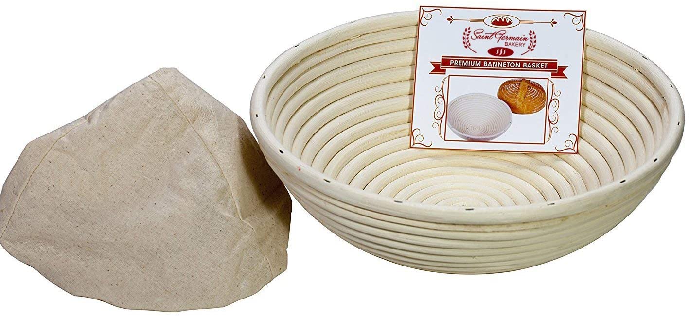 Saint Germain Bakery Premium Round Bread Banneton Basket with Liner - Perfect Brotform Proofing Basket for Making Beautiful Bread (9 inch)