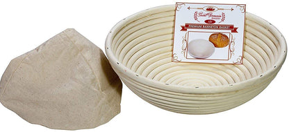 Saint Germain Bakery Premium Round Bread Banneton Basket with Liner - Perfect Brotform Proofing Basket for Making Beautiful Bread (9 inch)