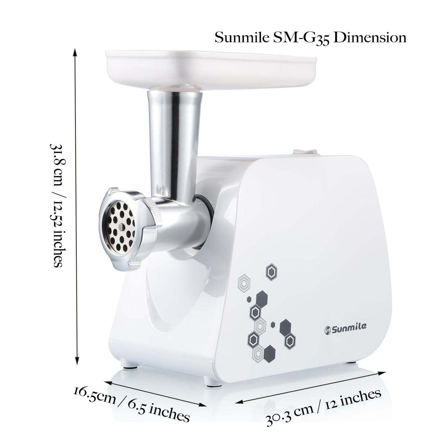 Sunmile Electric Meat Grinder and Sausage Maker - 1HP 1000W Max - Stainless Steel Cutting Blade and 3 Grinding Plates,1 Big Sausage Staff Maker, White