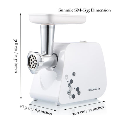 Sunmile Electric Meat Grinder and Sausage Maker - 1HP 1000W Max - Stainless Steel Cutting Blade and 3 Grinding Plates,1 Big Sausage Staff Maker, White