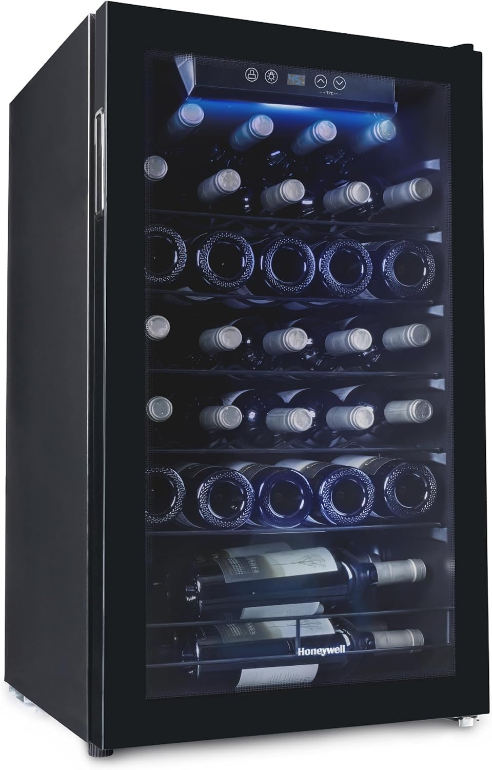 Honeywell 34 Bottle Compressor Wine Cooler Refrigerator, Large Freestanding Wine Cellar For Red, White, Champagne or Sparkling Wine, Digital Temperature Control, Stainless Steel