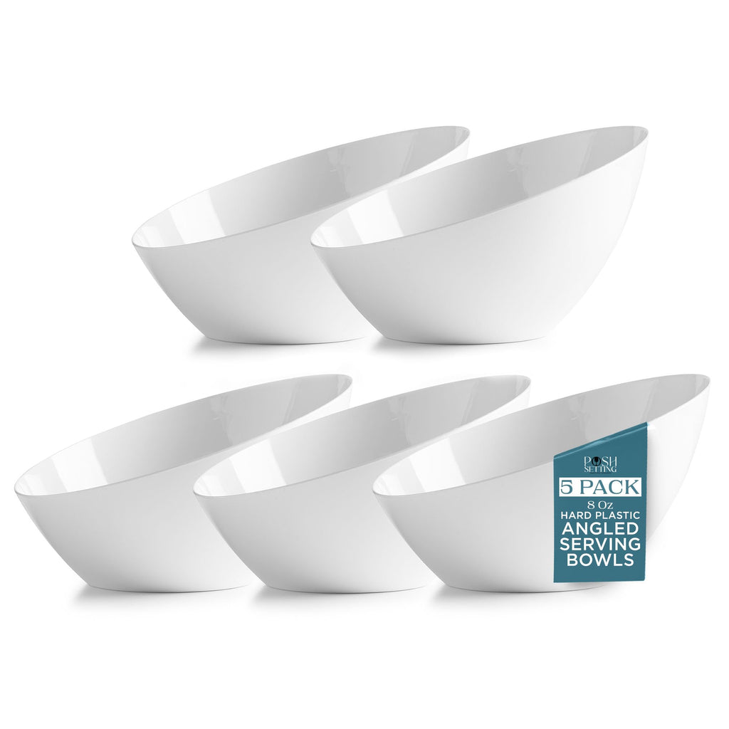 Posh Setting Clear Serving Bowls Small Hard Plastic Candy Bowl for Weddings, Buffet, Offices, Disposable Small Angled Bowls for Party's, Salads, Snacks and Fruit Bowl 5 Pack