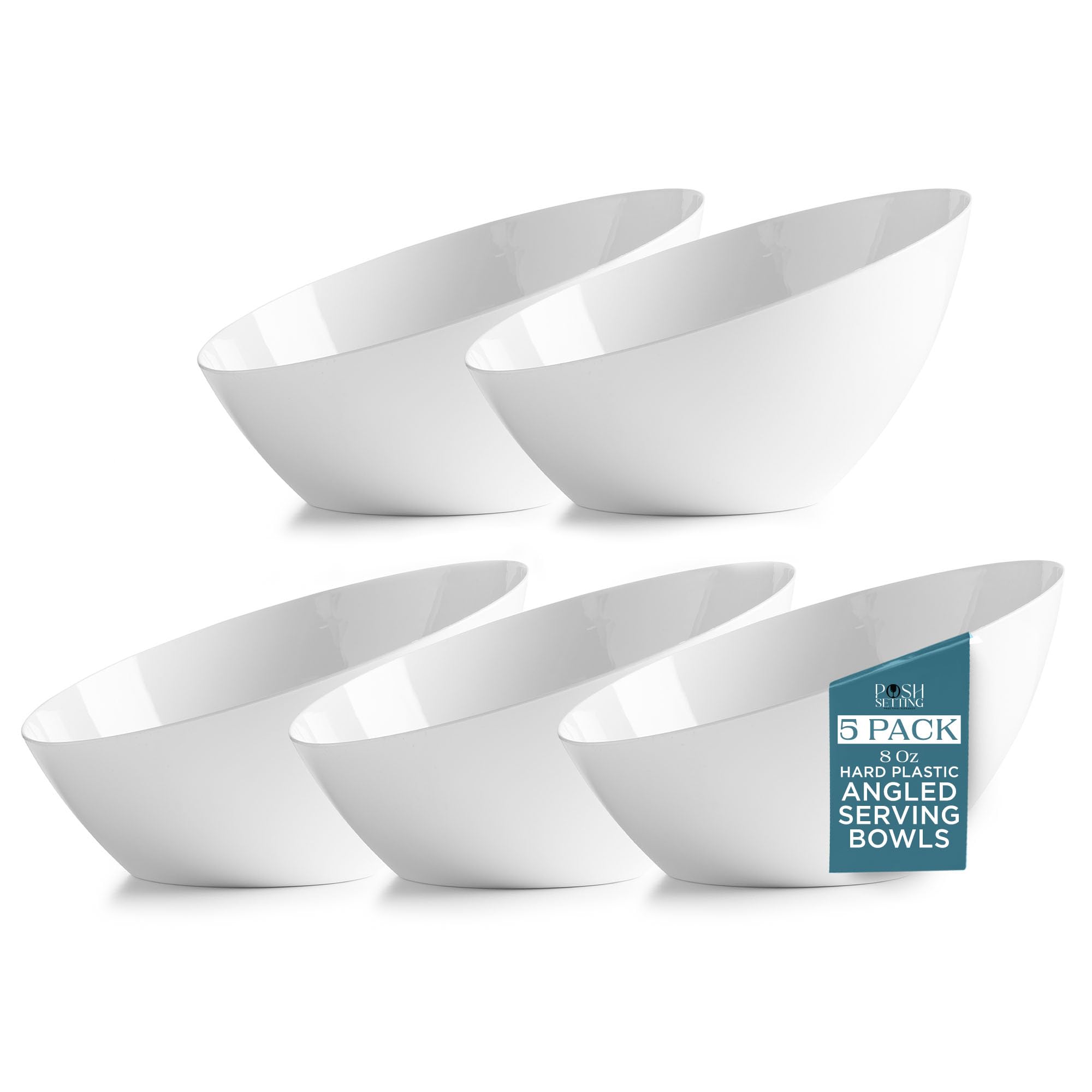 Posh Setting Clear Serving Bowls Small Hard Plastic Candy Bowl for Weddings, Buffet, Offices, Disposable Small Angled Bowls for Party's, Salads, Snacks and Fruit Bowl 5 Pack