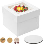 3 Pack Cake Boxes, 10x10x8 Inches Tall Cake Box with Cake Boards, White Bakery Boxes with Window, Disposable Cake Containers with Lids for Cake, Donuts, Pies, Cookies, Wedding, Birthday, Party