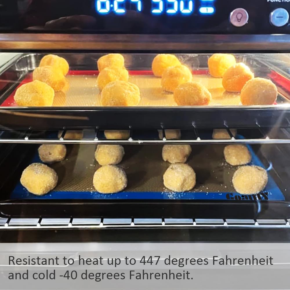 Small Silicone Baking Mat Sheet (11.8 x 8.5 IN), 3 Pieces Baking Mat Set, Reusable Silicone Mat for Oven, Toaster, Baking Tray, Baking Pan (Red, Blue, Grey)