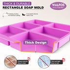 Walfos Silicone Soap Molds Set of 3, 6 Cavities Rectangle Silicone Soap Molds for Homemade Craft Soap Mold, Cake,Chocolate ＆ Ice Cube Tray（Blue & Purple ＆ Pink）