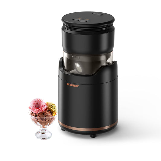 BRIOBITE Ice Cream Maker - Rechargeable & Compact Electric Ice Cream Machine for Gelato, Milkshakes & Sorbet,Double-Insulated Bowl,Easy to Clean,Perfect for 1-2 Servings,Black