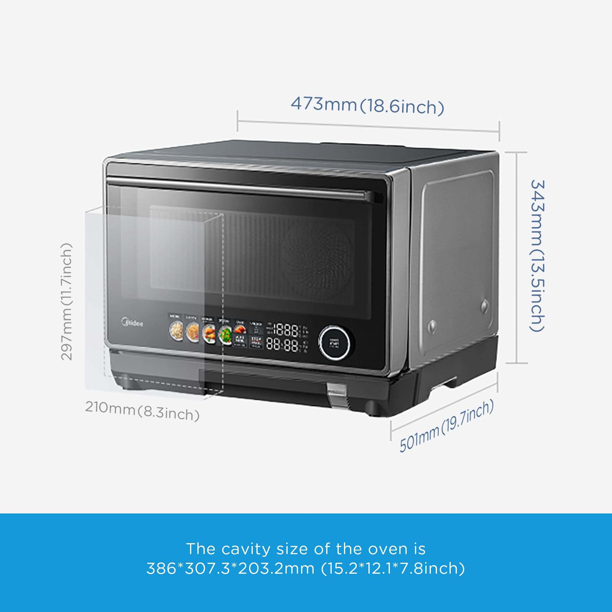 Midea 4 w 1 wielofunkcyjny piekarnik mikrofalowy parowy, frytkownica na gorące powietrze, parowar i kuchenka mikrofalowa, 32 funkcje automatyczne, regulowana moc i temperatura, kolorowy ekran dotykowy, 0,9CU.FT./23L
