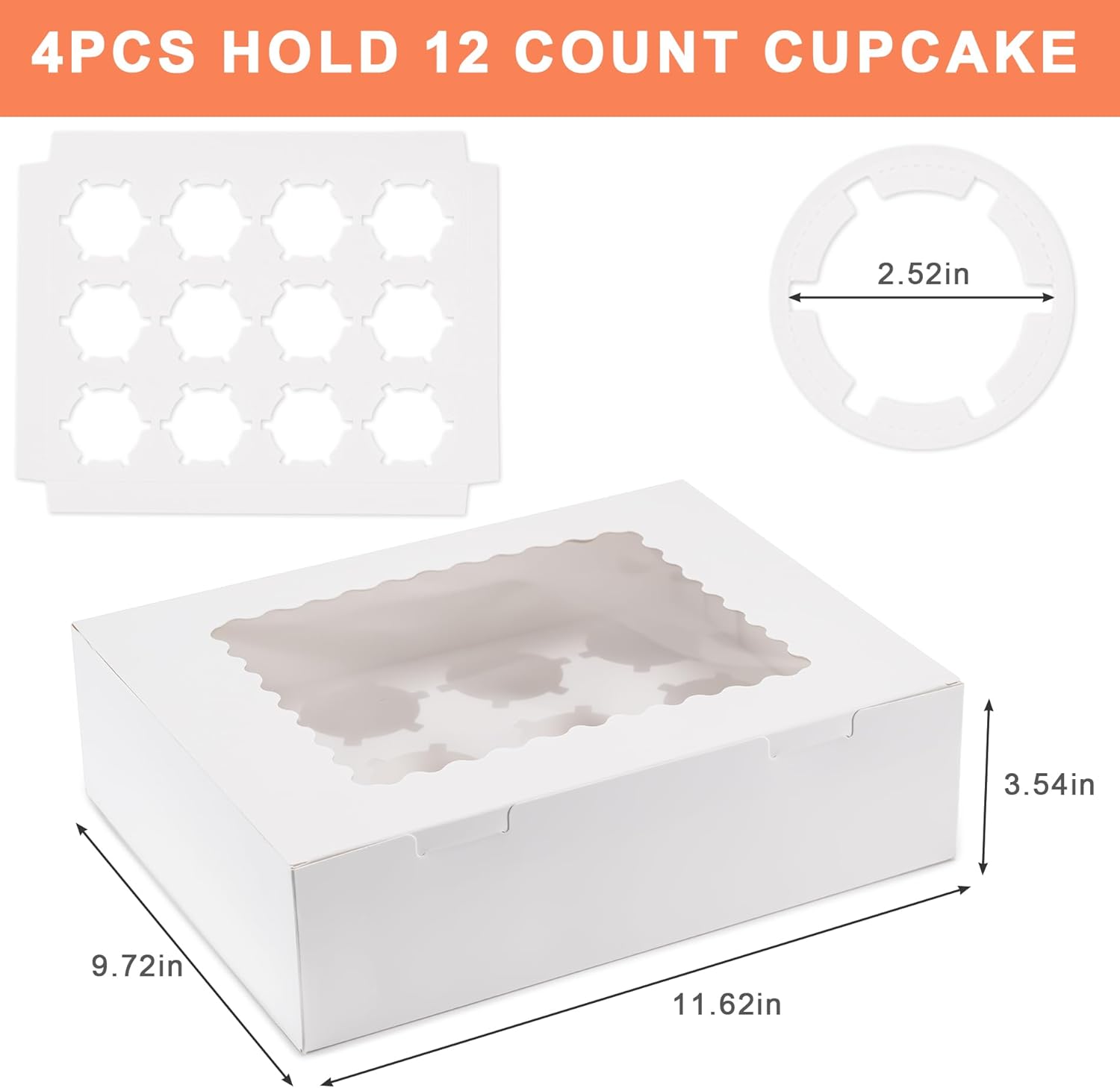 12 Count Cupcake Boxes, 4PCS Cupcake Container with Window, Food Grade Cupcake Holder for Birthday Holiday Party, Bakery Supplies for Cupcakes, Desserts, and More