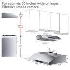 30 Inch Under Cabinet Range Hood with 900-CFM, 4 Speed Gesture Sensing&Touch Control Panel, Stainless Steel Kitchen Vent