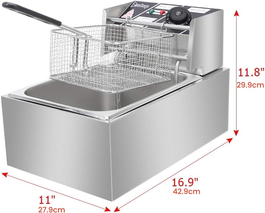 10QT Electrnic Deep Fryer with basket, 2500 Watt, Adjustable Temperature, Removable Frying Basket and Easy to CleanStainless Steel Body,Household and commercial, French fries, chicken