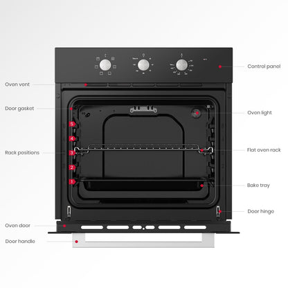 GASLAND Wall Oven 24 Inch, Built-in Electric Wall Ovens, 240V 3240W 2.3Cu.ft 5 Cooking Functions Wall Oven, CSA Approved, Black Glass