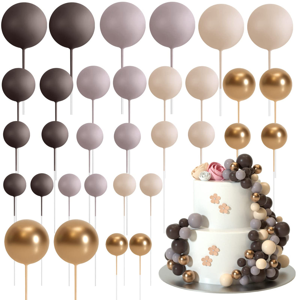 ASTARON 32 Pcs Ball Cake Topper Decorations Mini Balloons Cake Topper Sticks Foam Balls Cake Picks Cake Topper Balls Cake Decorations for Wedding Party Birthday Cake Decorating (Green Brown Gold)