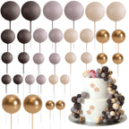 ASTARON 32 Pcs Ball Cake Topper Decorations Mini Balloons Cake Topper Sticks Foam Balls Cake Picks Cake Topper Balls Cake Decorations for Wedding Party Birthday Cake Decorating (Green Brown Gold)