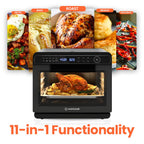 Nutricook Steamami 11 w 1 konwekcyjno-powietrzny frytkownica, 25QT piekarnik blatowy do pieczenia, pieczenia, gotowania na parze, suszenia, pizzy - piekarnik konwekcyjny z akcesoriami do zdrowego gotowania ze stali nierdzewnej