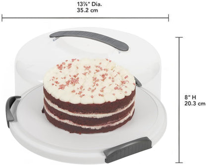Extra Large Cake Carrier/Storage Container With Server - Holds up to 12 Inch 3-Layer Cake, Plate With Lid/Holder With Lid/Cover Clear Dome - Transports Pies or Other Desserts