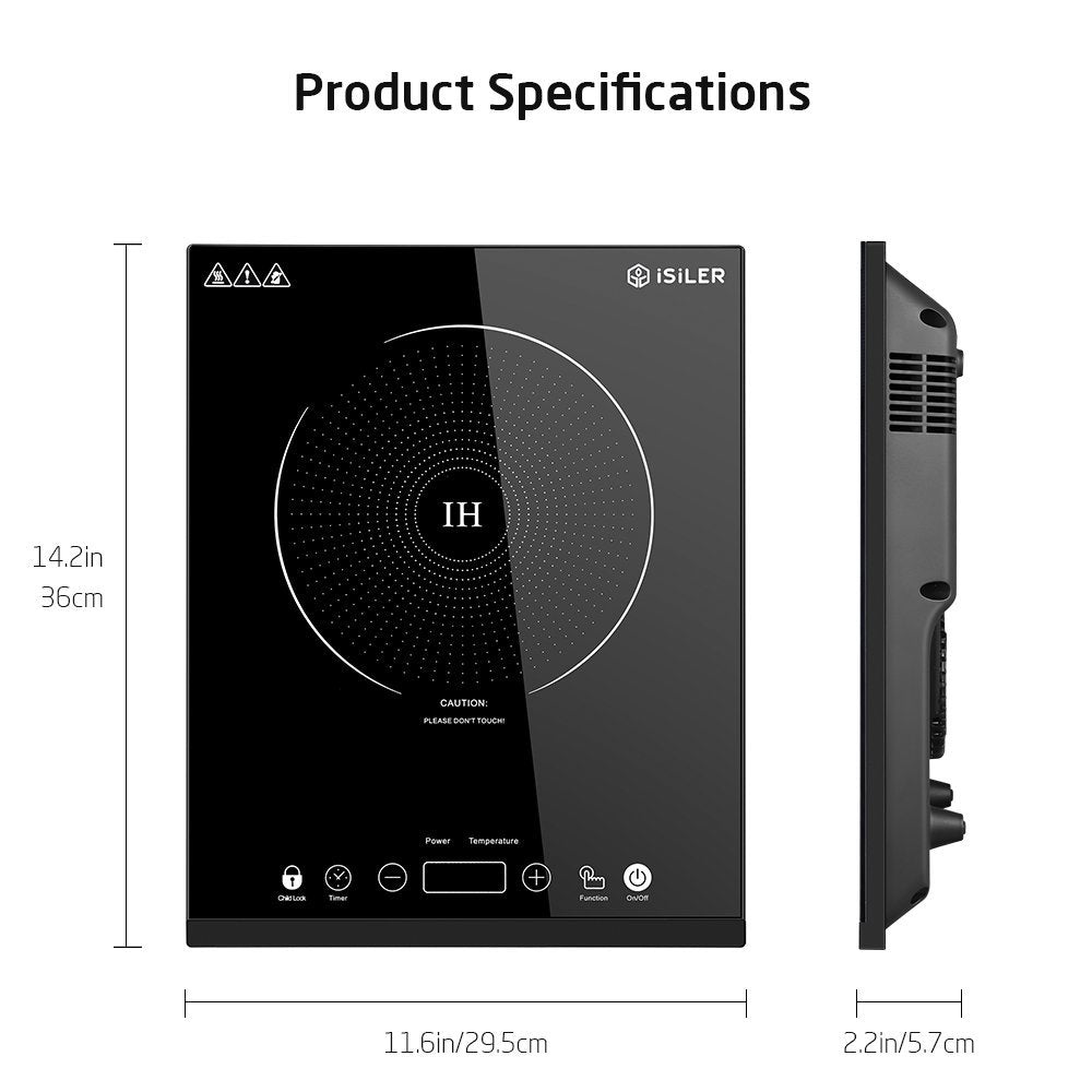 Portable Induction Cooktop, iSiLER 1800W Sensor Touch Electric Induction Cooker Hot Plate with Kids Safety Lock, 6.7" Heating Coil, 18 Power 17 Temperature Setting Countertop Burner with Timer