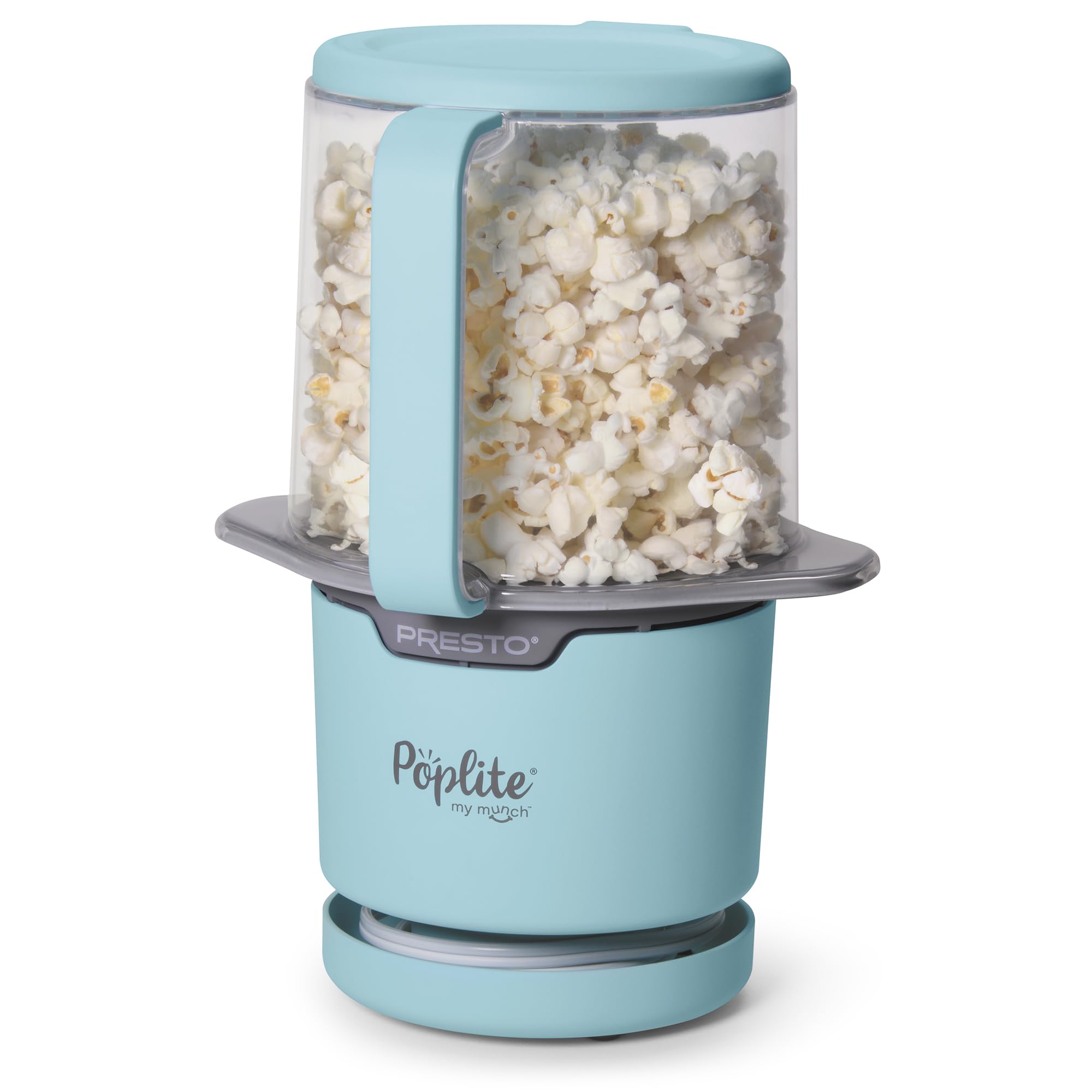 Presto 04811 PopLite My Munch Hot Air Popcorn Popper - osobisty rozmiar, wbudowana miska do serwowania, kompaktowa konstrukcja, 8 filiżanek, niebieski