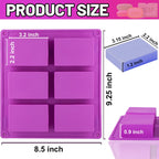 3 Pack Silicone Soap Molds, 6 Cavities Rectangle Silicone Mold, Great for Homemade Craft Soap Mold, Chocolate, Cake Molds ＆ Ice Cube Tray - Just Pop Out（Pink & Blue & Purple）