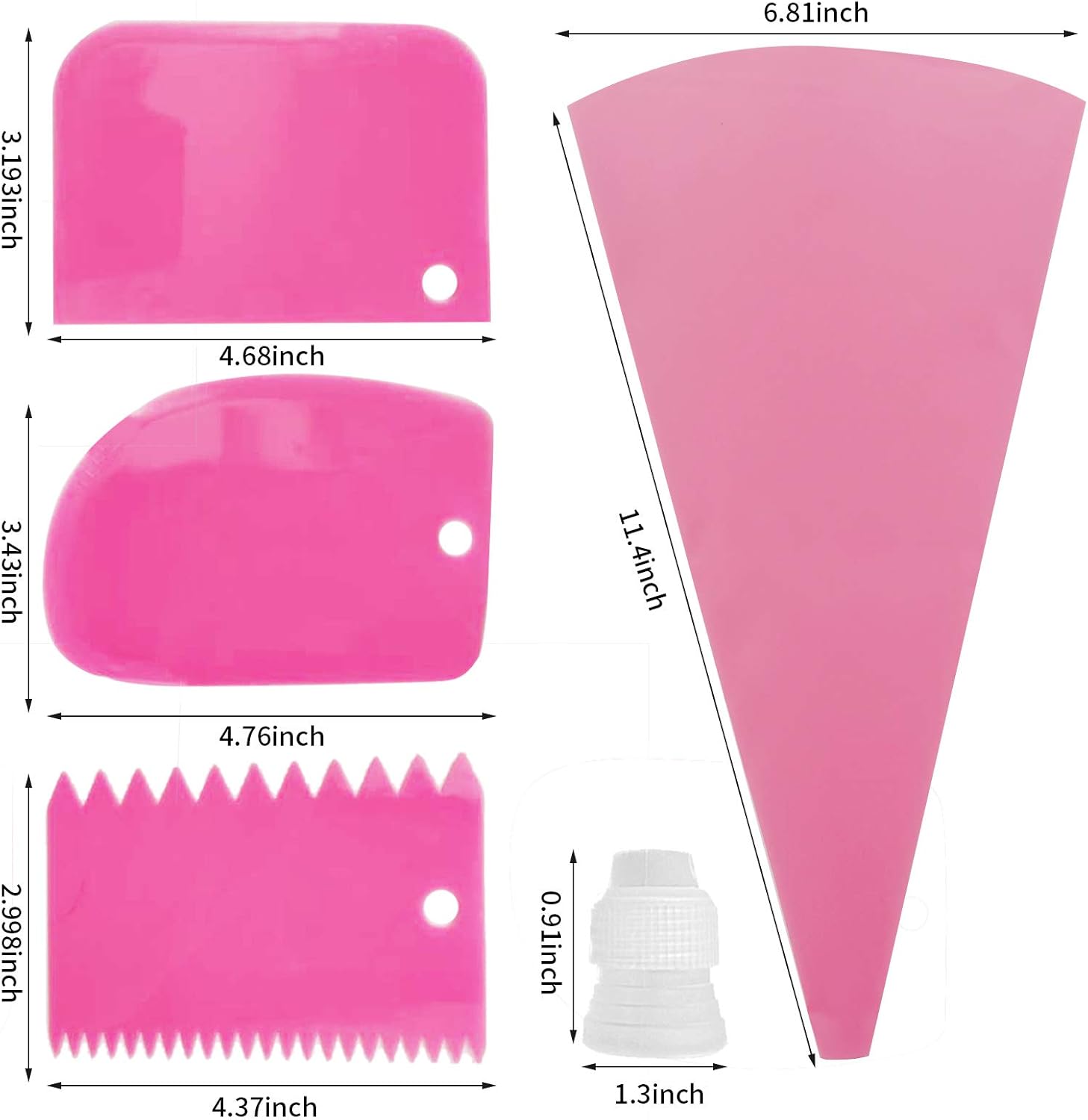 22pcs Piping Bags and Tips set,2 Reusable Silicone Pastry Bag with 14 Stainless Steel Nozzle Icing Tips Set, 3 Icing Smoother & 2 Couplers &1Sealing clip for Baking Decorating Cake Tool (Pink)