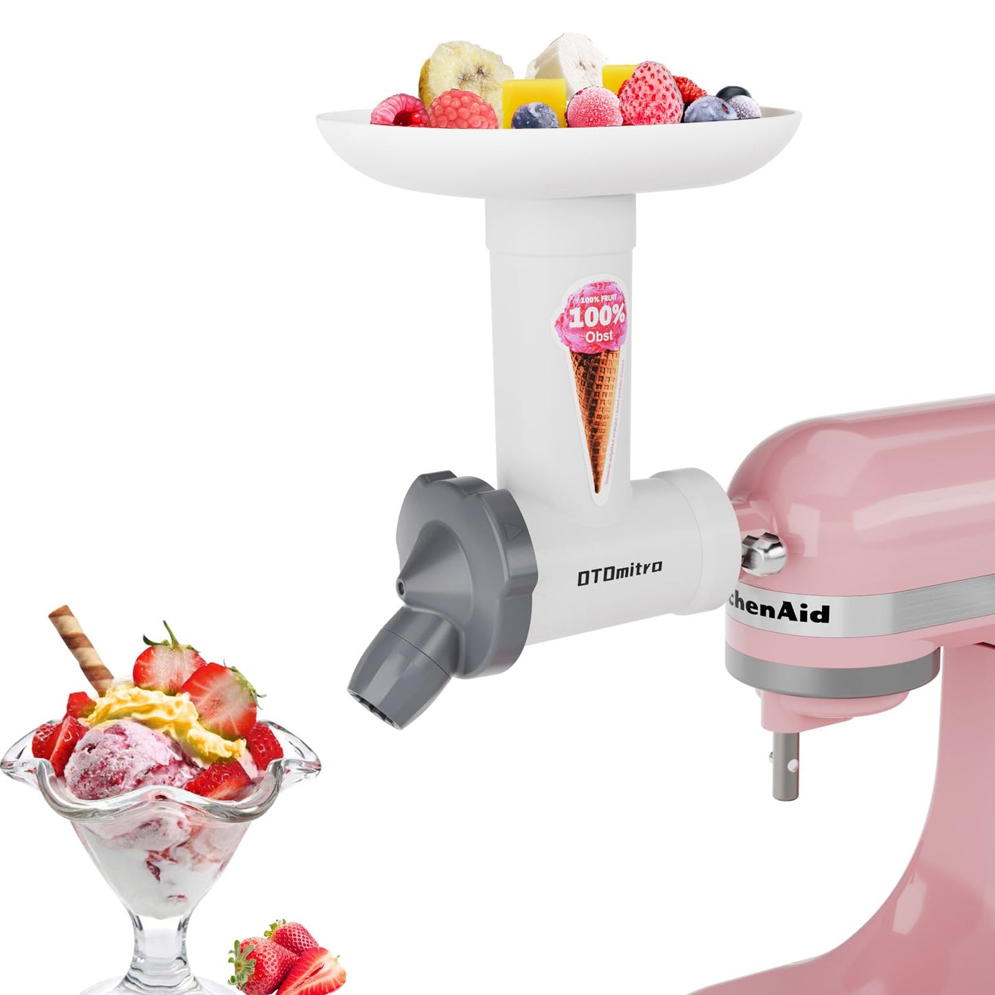 Dairy-Free Ice Cream Maker Attachment for KitchenAid Stand Mixer, Natural Fruit Desserts Maker, Frozen Yogurt Maker, Dishwasher-Safe Sorbet Maker, Frozen Fruit Soft Serve Maker by OTOmitra