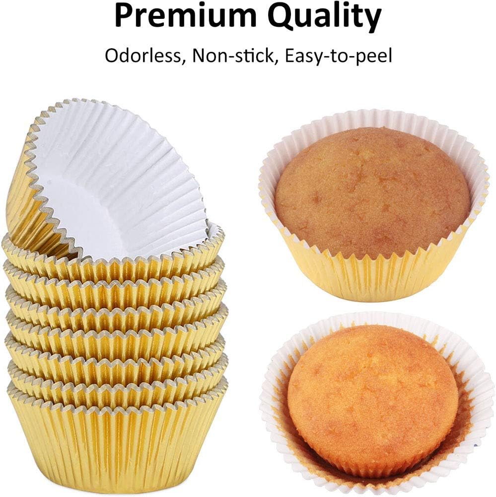 Caperci Standard Cupcake Liners Gold Foil Muffin Baking Cups 150-Pack - Premium Greaseproof & Sturdy Cupcake Papers